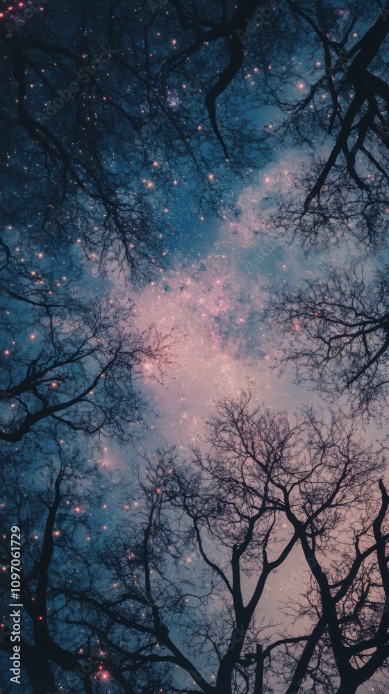 Beautiful night sky with tree branches Beautiful night sky with tree branches