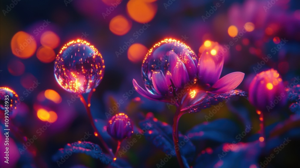 Close-up flowers with bokeh lights Close-up flowers with bokeh lights