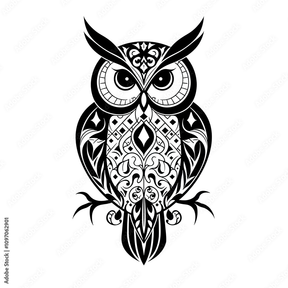 Fototapeta premium Detailed Owl with Geometric Patterns Coloring Art
