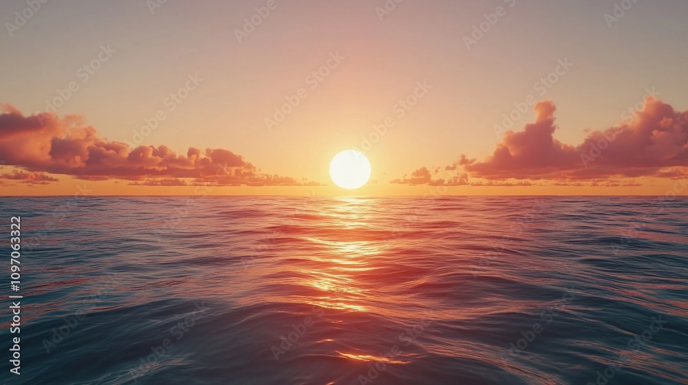 Serene ocean sunset with calm waves and vibrant sky. Serene ocean sunset with calm waves and vibrant sky.