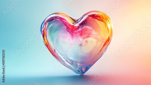 Colorful heart graphic symbolizing love and affection against a soft gradient background in pastel tones.