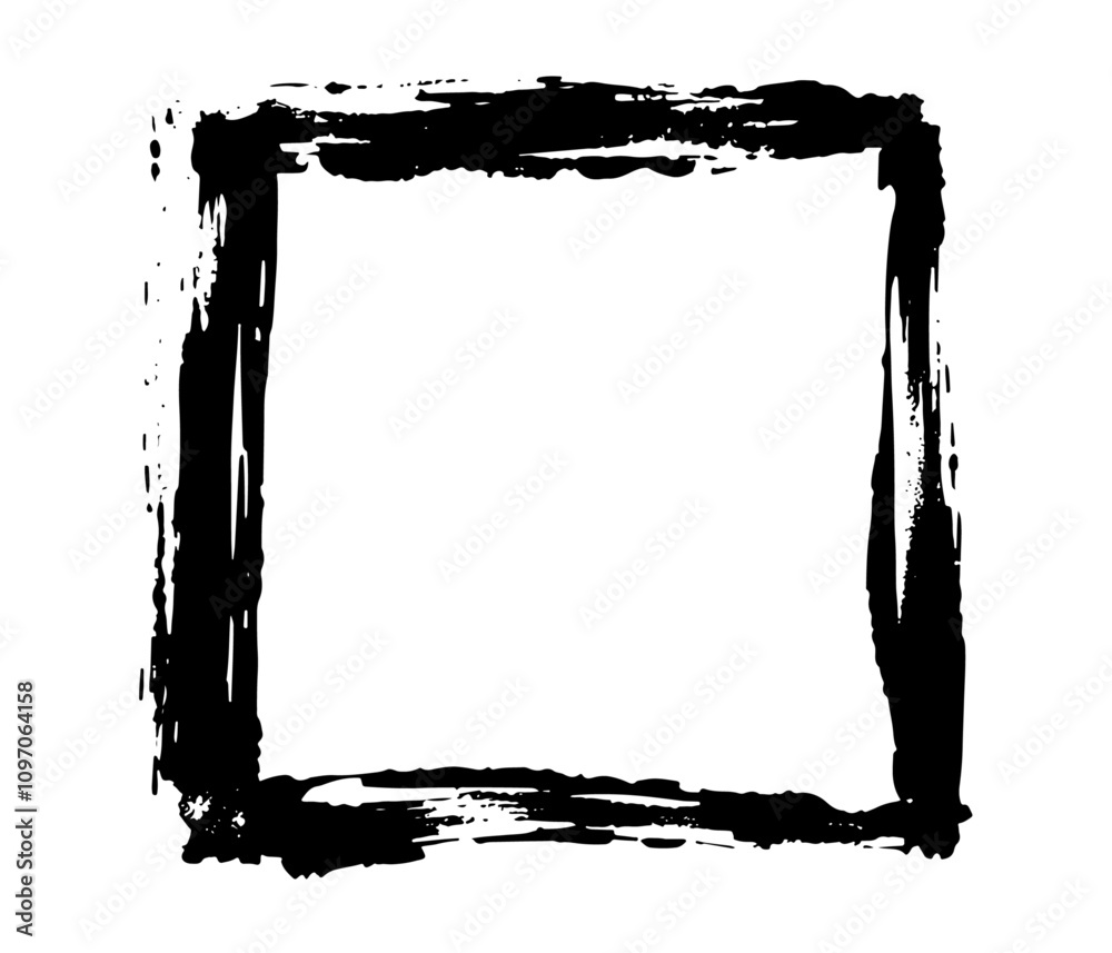 Black Grunge frame brush square border vector stroke paint. Texture black frame old grunge square frame Black Grunge frame brush square border vector stroke paint. Texture black frame old grunge square frame