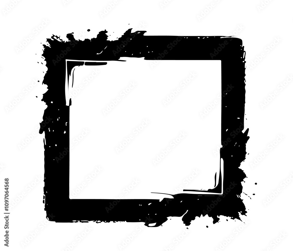 Frame with splashes, Grunge frame brush square border vector stroke paint. Texture black frame old grunge square frame