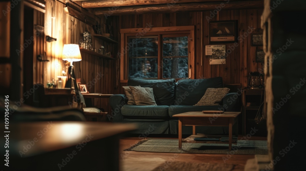 Naklejka premium Wooden Cabin Living Room 