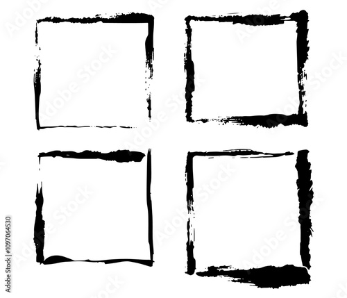 Grunge frame brush square border vector stroke paint. Texture black frame old grunge square frame.