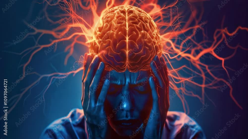 Panic Disorder: The Panic Attacks and Hyperventilation - Visualize a person with highlighted brain showing neurotransmitter imbalance, experiencing panic attacks and hyperventilation Panic Disorder: The Panic Attacks and Hyperventilation - Visualize a person with highlighted brain showing neurotransmitter imbalance, experiencing panic attacks and hyperventilation