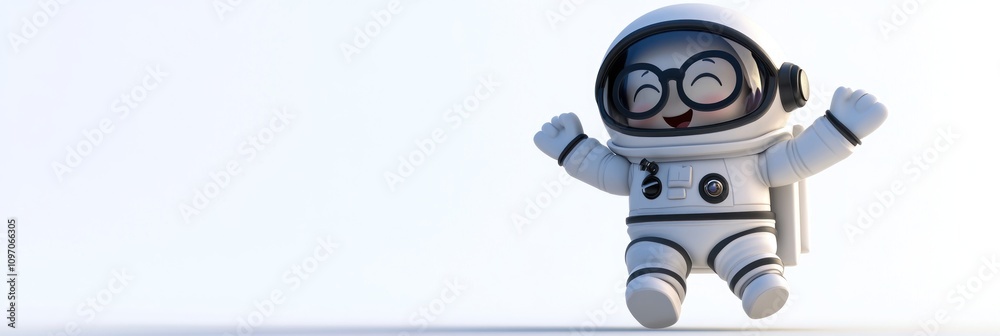 A cheerful cartoon astronaut character celebrating in a playful pose. A cheerful cartoon astronaut character celebrating in a playful pose.