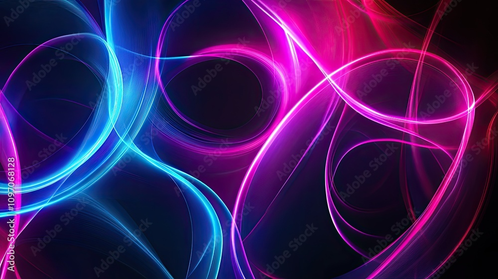 Geometric neon shapes glowing in a mesmerizing loop pattern, featuring bright cyan and magenta tones on a black background Geometric neon shapes glowing in a mesmerizing loop pattern, featuring bright cyan and magenta tones on a black background