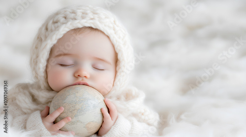 Sleeping Baby Dreaming of Future Travels While Holding a Globe