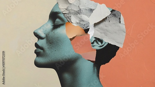 Face of a Fashion Woman in an Abstract Papper Collage Art Design Mixed Media Wallpaper