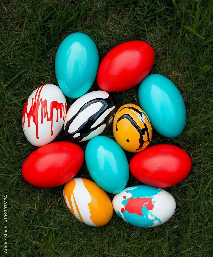 colorful easter eggs in the grass colorful easter eggs in the grass
