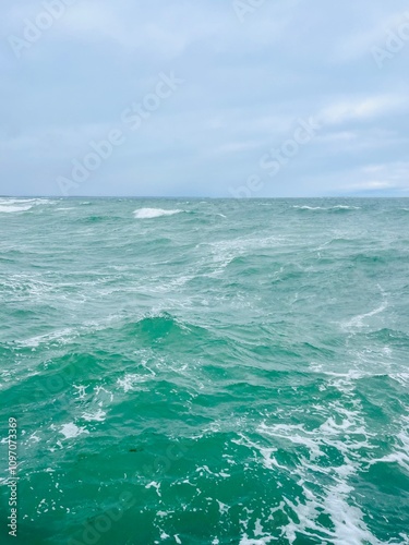 Natural seascape background, cloudy sea horizon