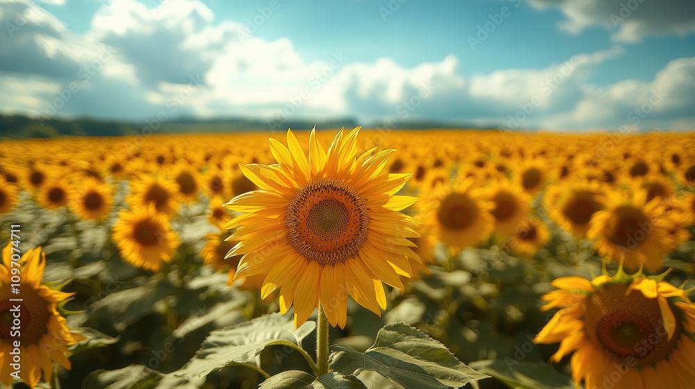 Fototapeta premium Sunflowers Field Under Sunny Sky
