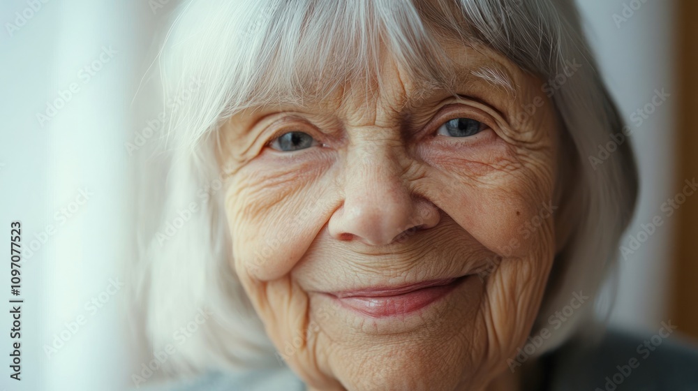 A close-up portrait of an elderly woman with a warm smile and gentle expression. A close-up portrait of an elderly woman with a warm smile and gentle expression.