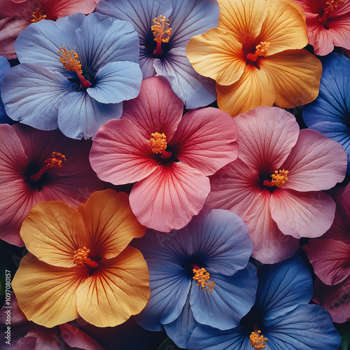 Colorful Hibiscus Flowers Close-Up