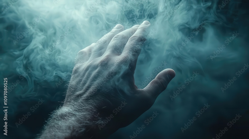 Fototapeta premium Hand reaching through smoke