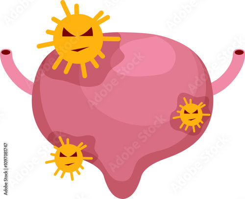 Bladder disease illustration. Urinary tract infection. Bladder cancer. Bladder stones. Bladder inconvenience.