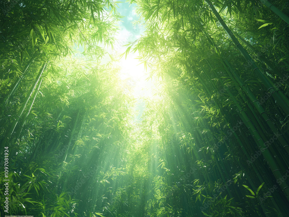 Obraz premium Sunbeams Through Bamboo Forest