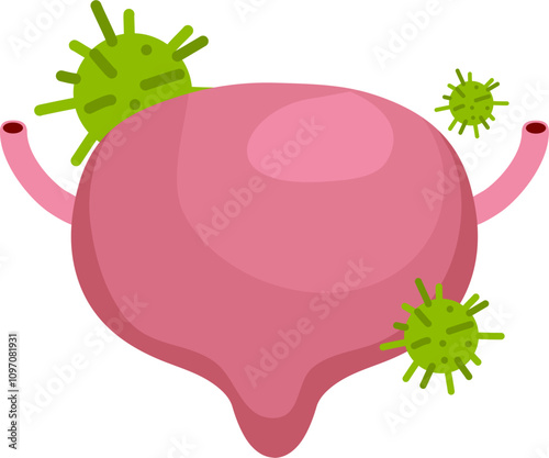 Bladder disease illustration. Urinary tract infection. Bladder cancer. Bladder stones. Bladder inconvenience.