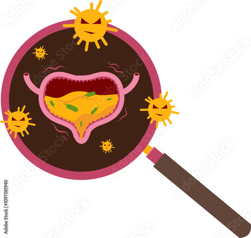 Bladder disease illustration. Urinary tract infection. Bladder cancer. Bladder stones. Bladder inconvenience.
