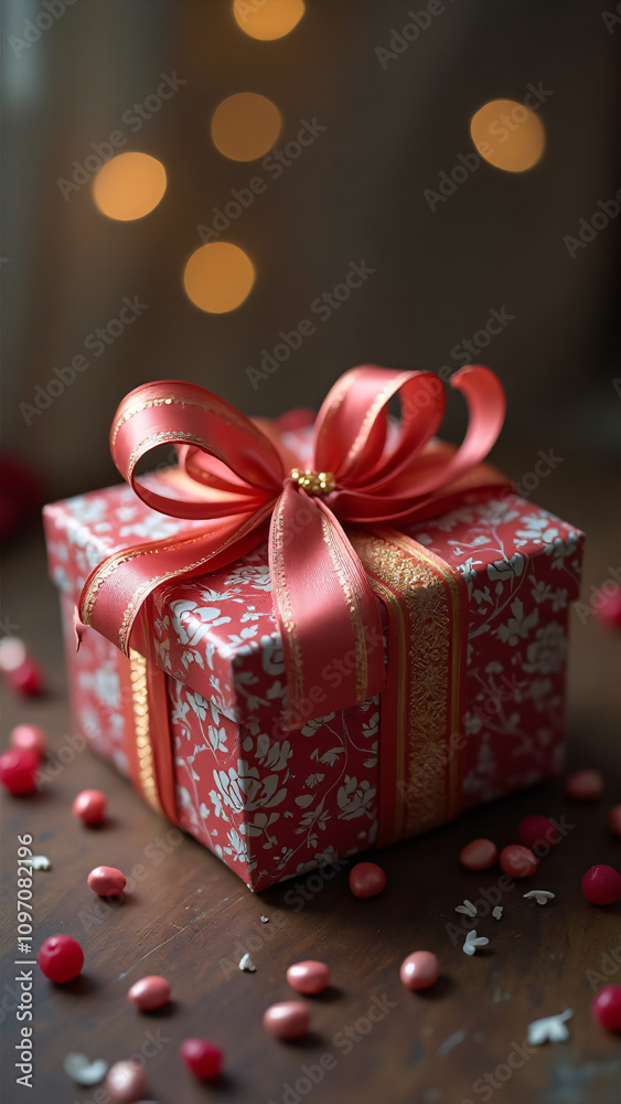 Premium wrapped gift box with dazzling light effects Premium wrapped gift box with dazzling light effects