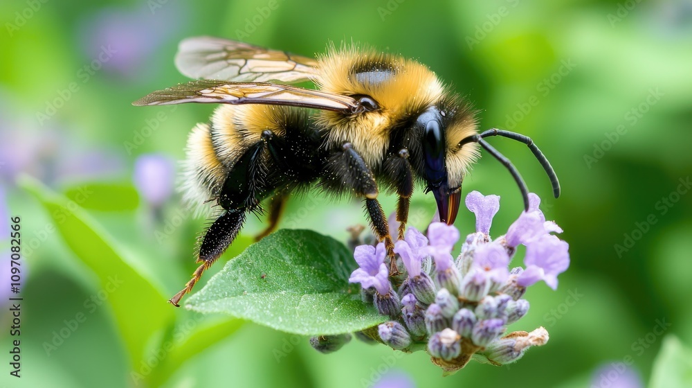Close-Up of Bumblebee Pollinating Lavender Flower in Garden Close-Up of Bumblebee Pollinating Lavender Flower in Garden
