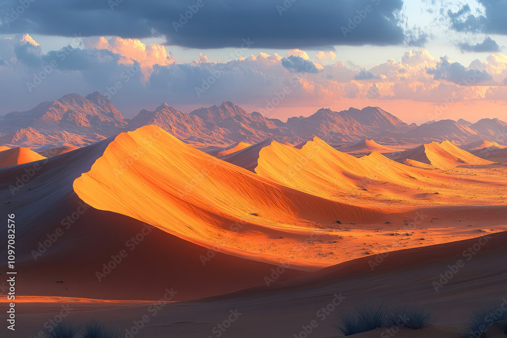 Naklejka premium Majestic Desert Dunes at Sunset