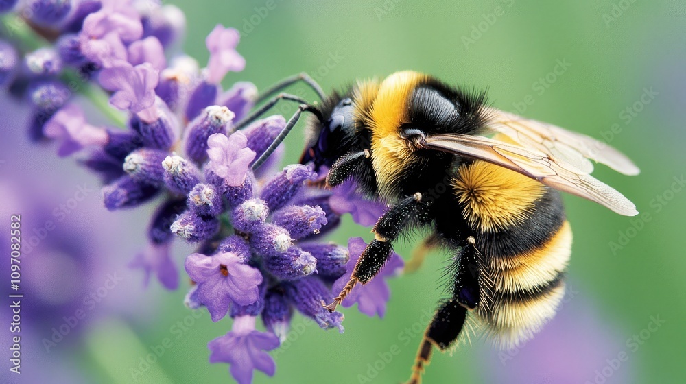 Close-Up of Bumblebee Pollinating Lavender Flower Close-Up of Bumblebee Pollinating Lavender Flower