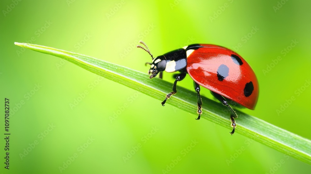 Naklejka premium Vibrant Ladybug on a Fresh Green Leaf in Nature