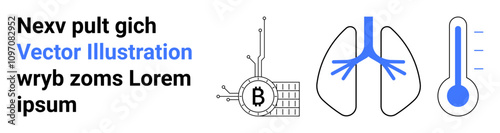 Blockchain logo, network nodes, lungs, thermometer. Ideal for healthcare, biotechnology, cryptocurrency, AI, fintech data security medical journal Landing page