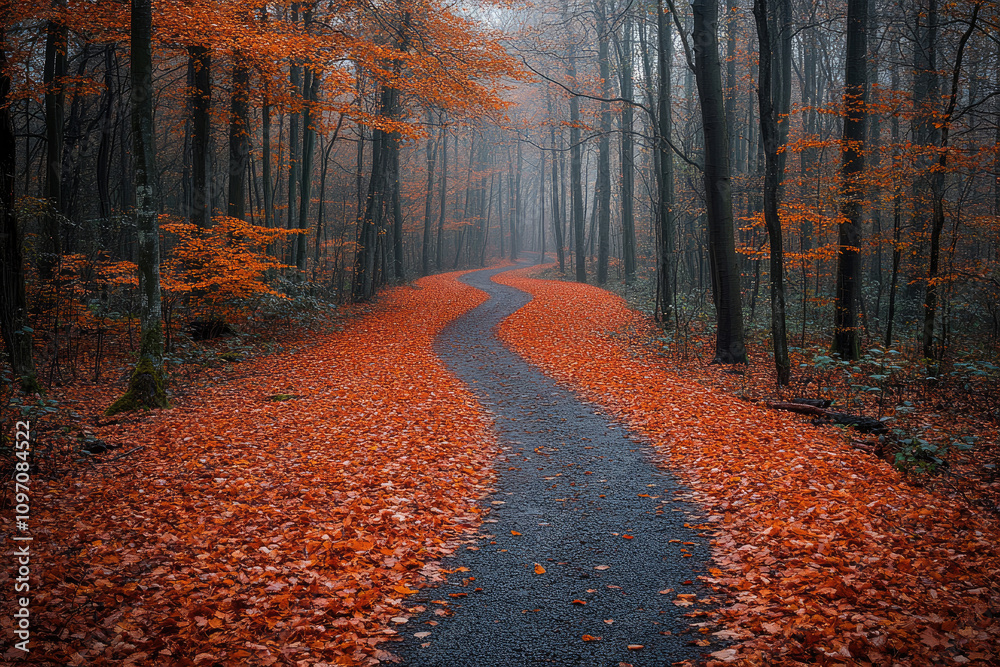 Fototapeta premium Winding Path Through Autumn Forest