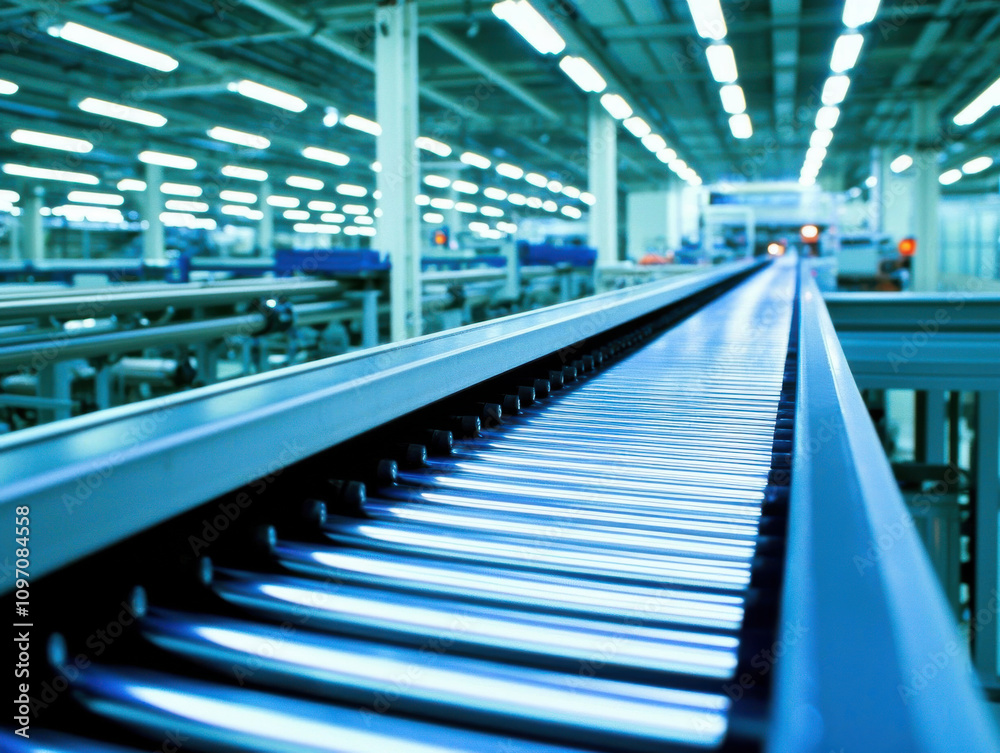 Fototapeta premium futuristic gravity roller conveyor system in modern factory