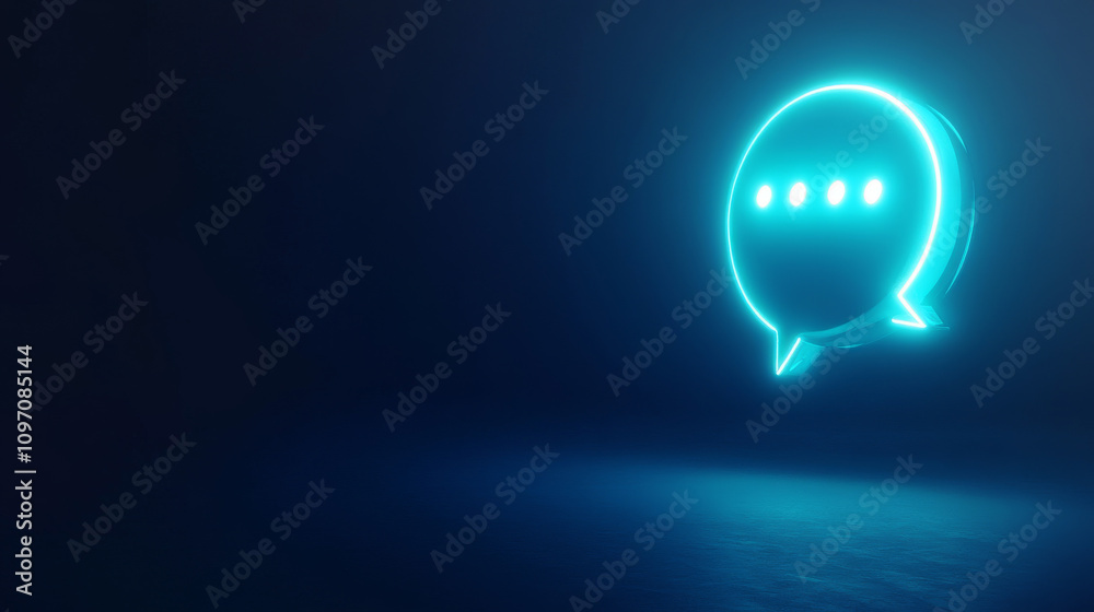 A futuristic-looking chat bot icon and speech bubble. It shows artificial intelligence generating answers on a blue background. A futuristic-looking chat bot icon and speech bubble. It shows artificial intelligence generating answers on a blue background.