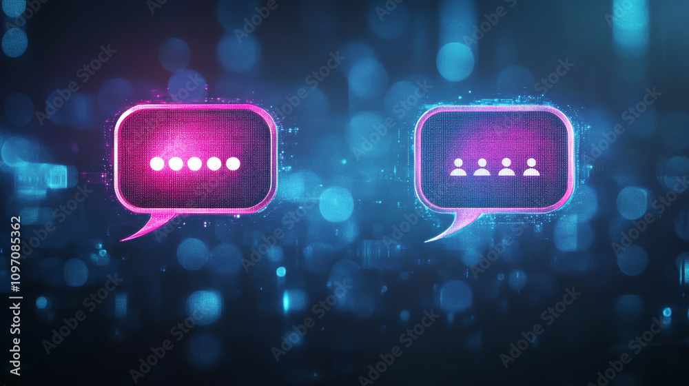 Two chat bubbles show a question and answer. This digital image uses a modern, geometric design to represent communication and messaging. Two chat bubbles show a question and answer. This digital image uses a modern, geometric design to represent communication and messaging.