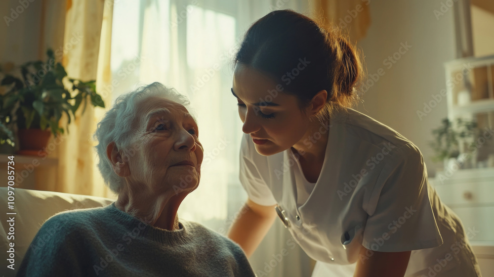 Obraz premium Young nurse assisting elderly woman with care and support 