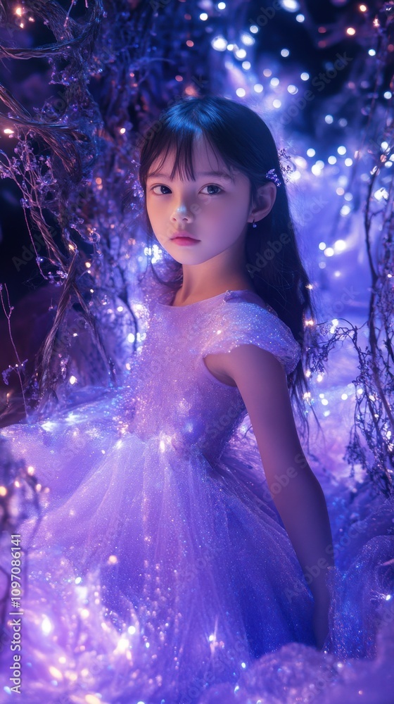 Enchanted Dreams: A young girl, her eyes filled with wonder, gazes through the mystical glow of twinkling fairy lights. Her ethereal presence is a testament to the magic that surrounds us. Enchanted Dreams: A young girl, her eyes filled with wonder, gazes through the mystical glow of twinkling fairy lights. Her ethereal presence is a testament to the magic that surrounds us.