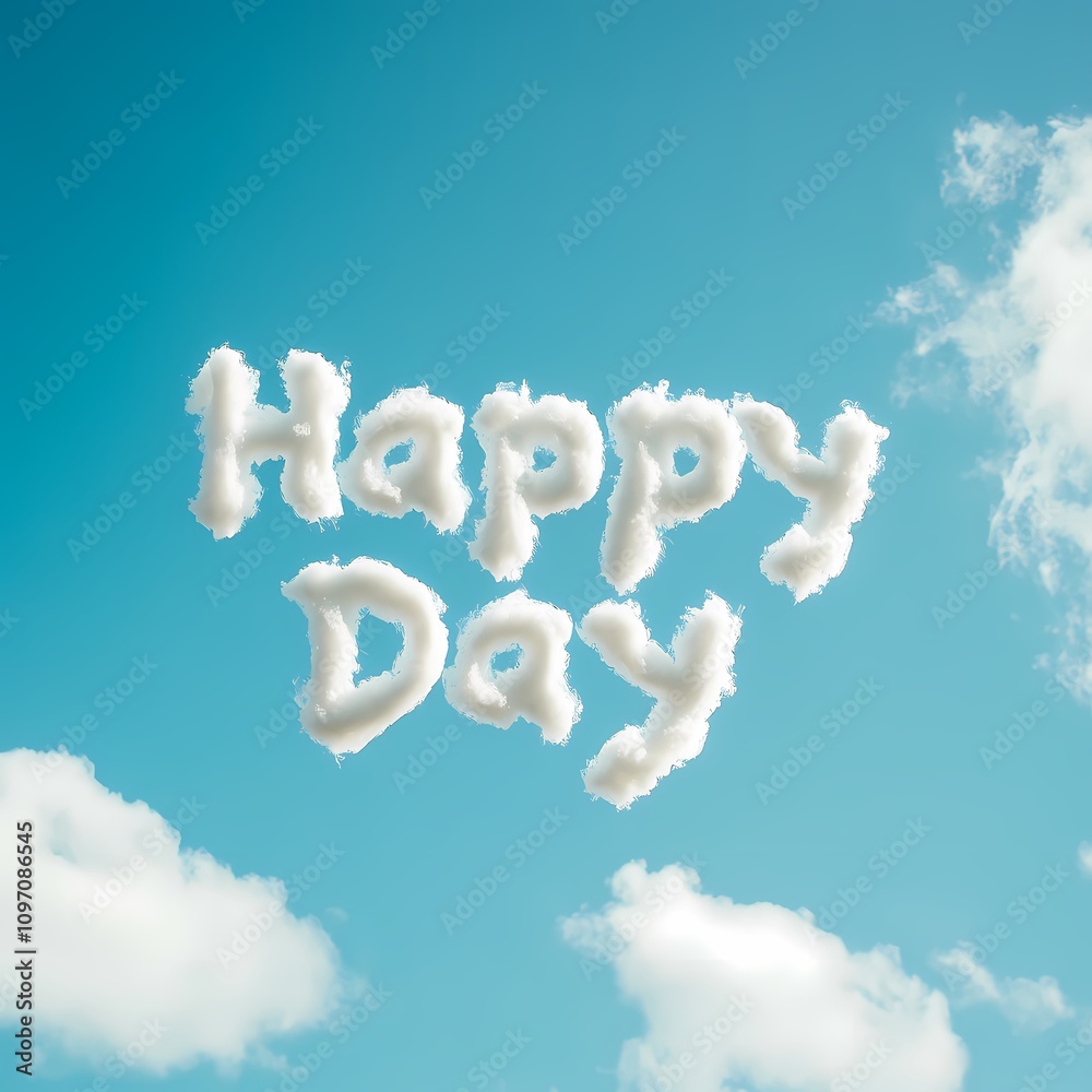 Naklejka premium Clouds form the words happy day against a clear blue sky