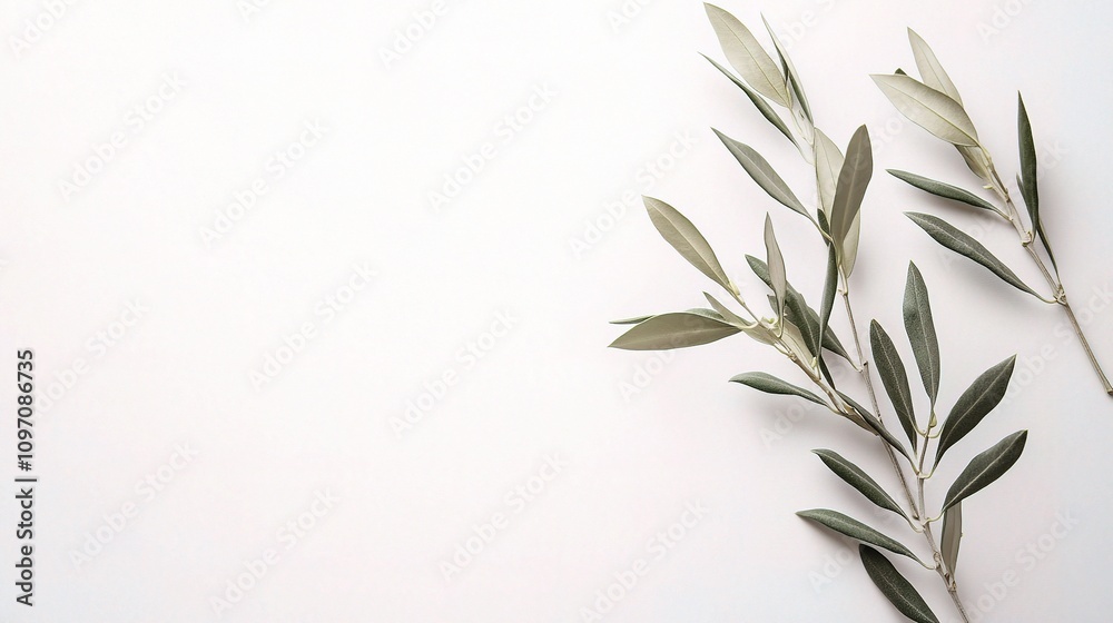 Fototapeta premium Fresh Olive Branch Isolated on White Background for Creative Use