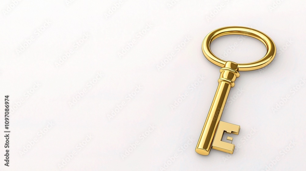 Isolated Golden Key on a White Background for Creative Use Isolated Golden Key on a White Background for Creative Use
