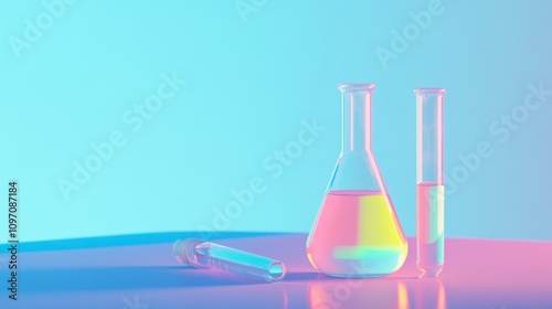 Colorful laboratory glassware displaying liquids, emphasizing science and experimentation.