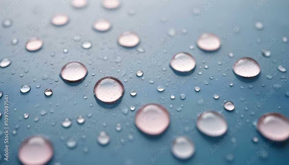 Gotas de agua sobre una superficie azul Gotas de agua sobre una superficie azul