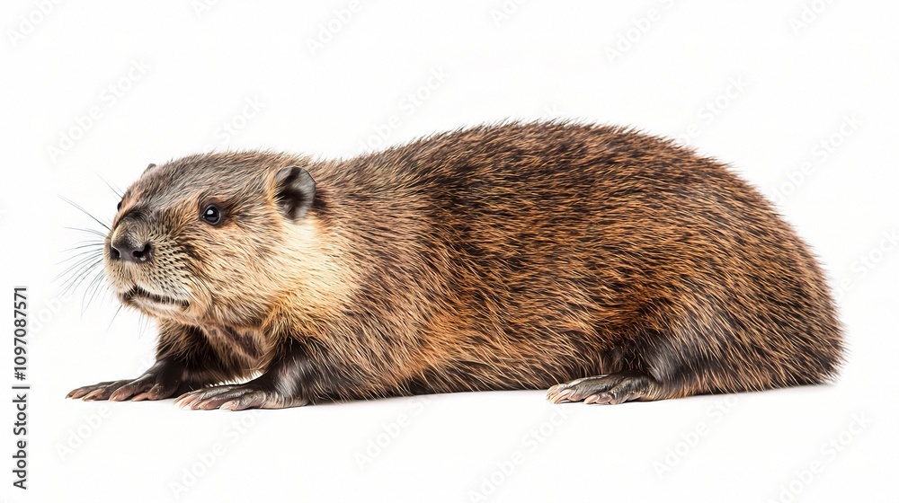 Fototapeta premium Isolated North American Beaver on White Background