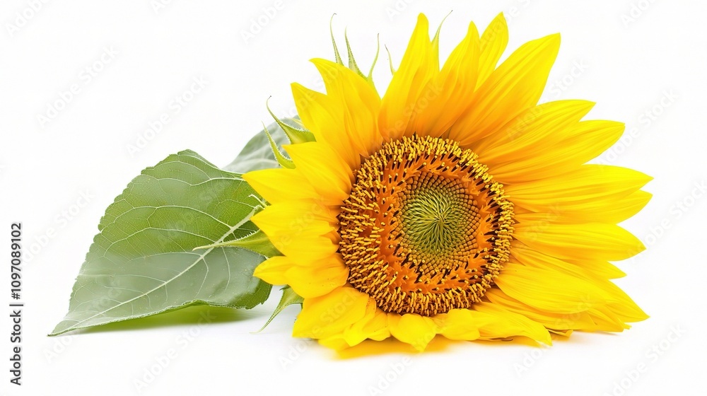 Bright Yellow Sunflower Isolated on a White Background