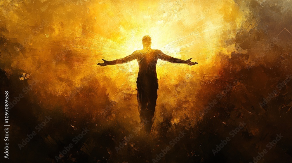 Silhouette of a Man with Arms Outstretched in a Golden Light Silhouette of a Man with Arms Outstretched in a Golden Light