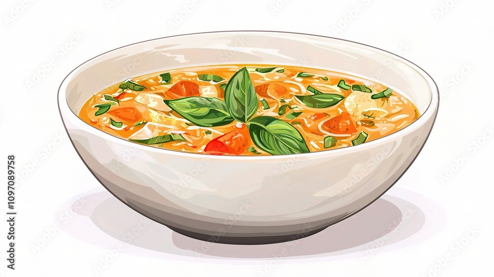 Freshly Prepared Soup in a White Bowl on White Background Freshly Prepared Soup in a White Bowl on White Background