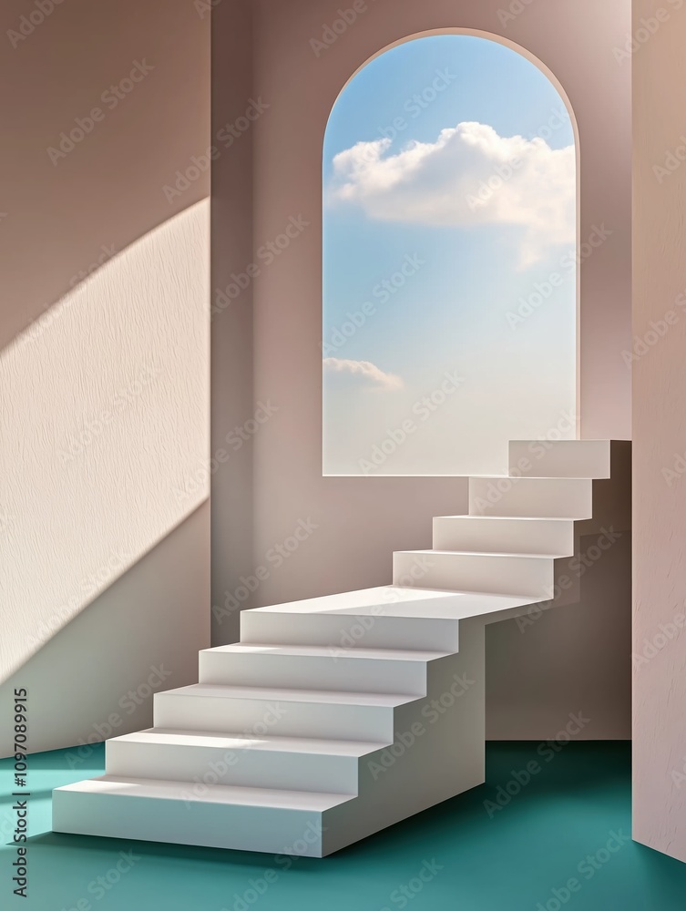 Modern staircase design minimalist interior digital art bright atmosphere aesthetic concept Modern staircase design minimalist interior digital art bright atmosphere aesthetic concept