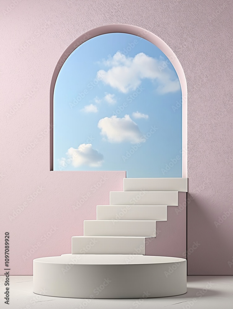 Modern staircase design minimalist aesthetic interior space cloud view conceptual Modern staircase design minimalist aesthetic interior space cloud view conceptual