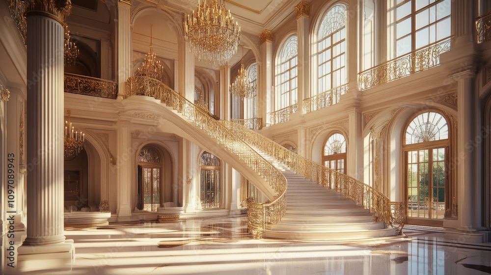 Obraz premium Grand Staircase in a Luxurious Palace Interior