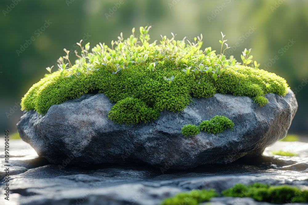Lush Green Moss on Grey Stone Lush Green Moss on Grey Stone