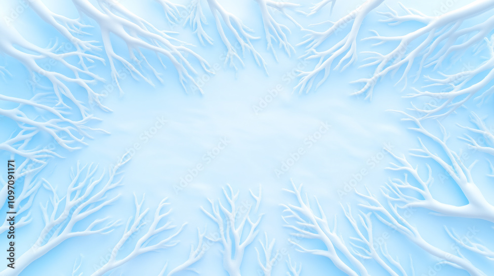 Fototapeta Winter tree branches against a pale blue sky